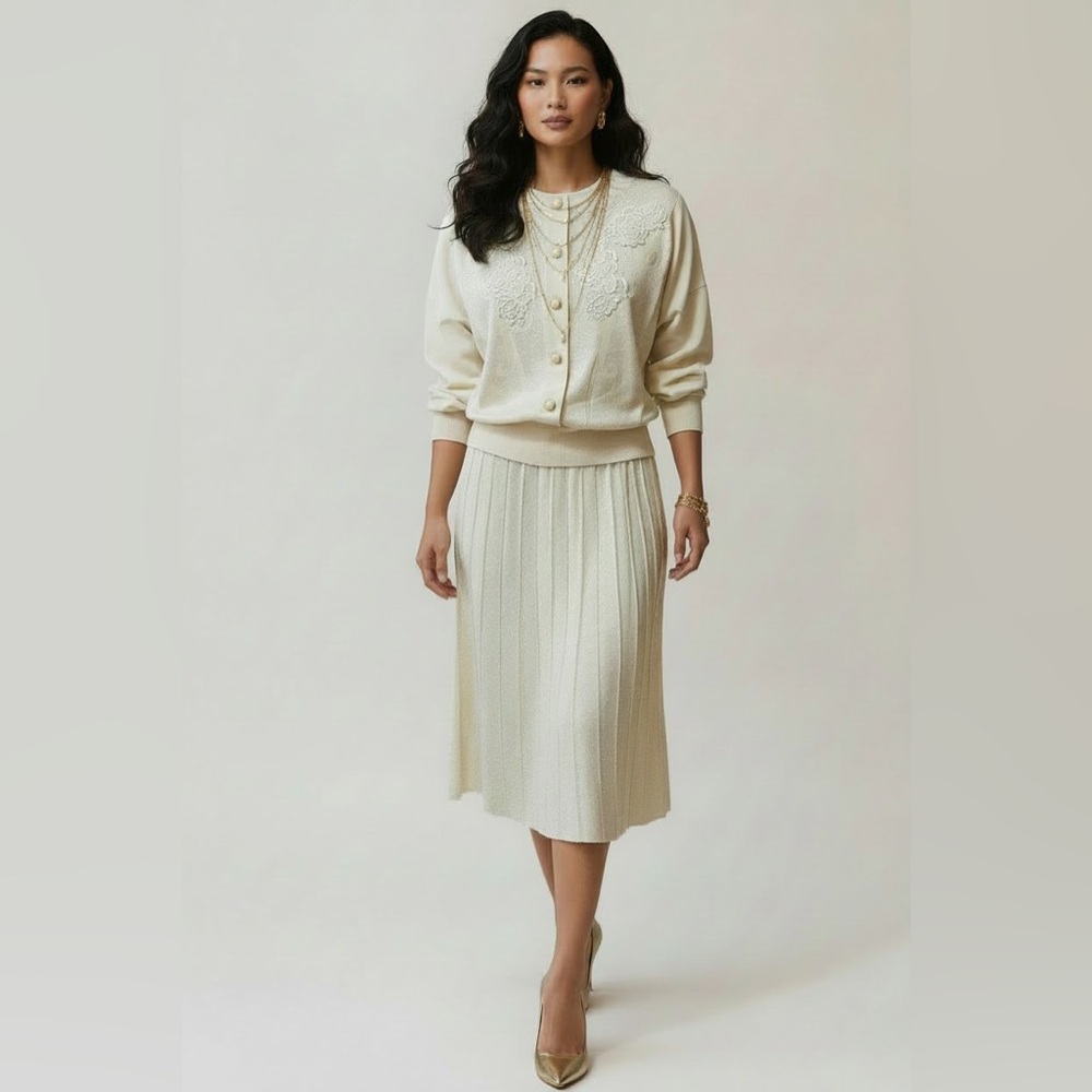 ✨Philippe Marques Petites Cream Embroidered Knit Set